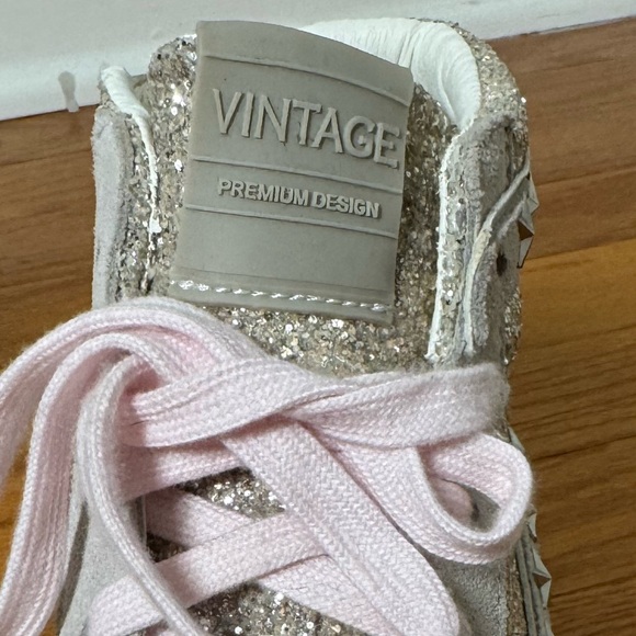 Vintage Havana Hailey High Washed Glitter Sneakers with Star Studs & Pink Laces - Picture 4 of 8